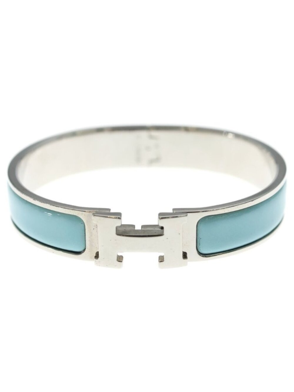 Hermes Clic H Bangle Bracelet Silver Blue